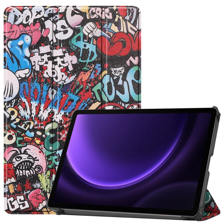For Samsung Galaxy Tab S9 FE / S10 FE Custer Painted 3-Fold Holder Smart Leather Tablet Case(Graffiti) - free shipping - PMC Jewellery - Order now!
