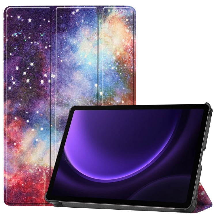For Samsung Galaxy Tab S9 FE Custer Painted 3-Fold Holder Smart Leather Tablet Case(Milky Way Nebula) - Galaxy Tab S9 FE by PMC TechLife | Online Shopping South Africa | PMC TechLife
