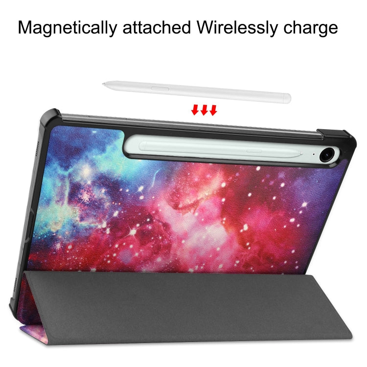 For Samsung Galaxy Tab S9 FE Custer Painted 3-Fold Holder Smart Leather Tablet Case(Milky Way Nebula) - Galaxy Tab S9 FE by PMC TechLife | Online Shopping South Africa | PMC TechLife