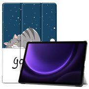 For Samsung Galaxy Tab S9 FE Custer Painted 3-Fold Holder Smart Leather Tablet Case(Lazy Cat)