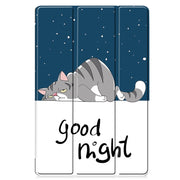 For Samsung Galaxy Tab S9 FE Custer Painted 3-Fold Holder Smart Leather Tablet Case(Lazy Cat)