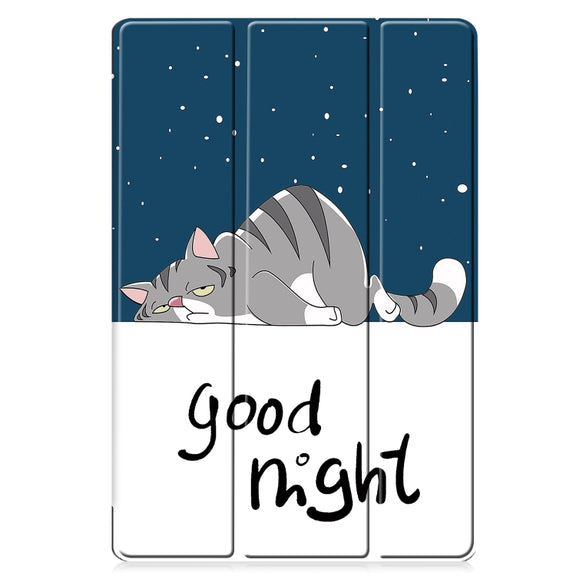 For Samsung Galaxy Tab S9 FE Custer Painted 3-Fold Holder Smart Leather Tablet Case(Lazy Cat)