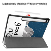 For Samsung Galaxy Tab S9 FE Custer Painted 3-Fold Holder Smart Leather Tablet Case(Lazy Cat)