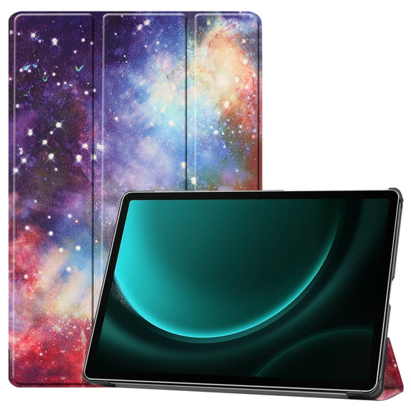 For Samsung Galaxy Tab S9 FE+ / S10+ Custer Painted 3-Fold Holder Smart Leather Tablet Case(Milky Way Nebula)