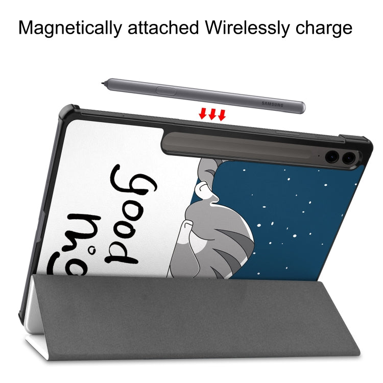 For Samsung Galaxy Tab S9 FE+ Custer Painted 3-Fold Holder Smart Leather Tablet Case(Lazy Cat) - Galaxy Tab S9 FE+ by PMC TechLife | Online Shopping South Africa | PMC TechLife