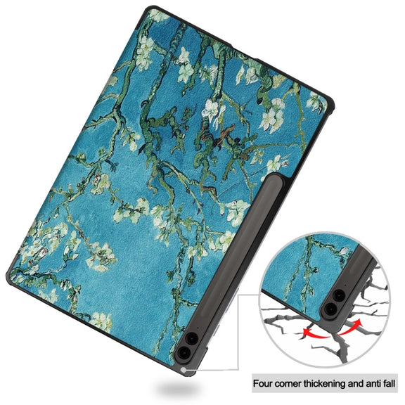 For Samsung Galaxy Tab S9 FE+ / S10+ Custer Painted 3-Fold Holder Smart Leather Tablet Case(Apricot)