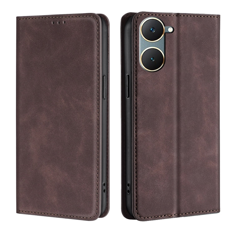 For vivo Y03 4G Skin Feel Magnetic Leather Phone Case(Dark Brown) - vivo Cases by PMC TechLife | Online Shopping South Africa | PMC TechLife | Buy Now Pay Later Mobicred