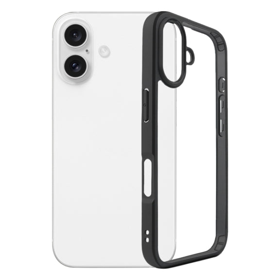 For iPhone 16 Frosted TPU + Transparent PC Phone Case(Black)