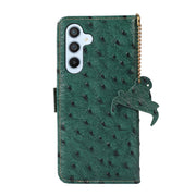 For Samsung Galaxy S24 Ostrich Pattern Genuine Leather RFID Phone Case(Green)
