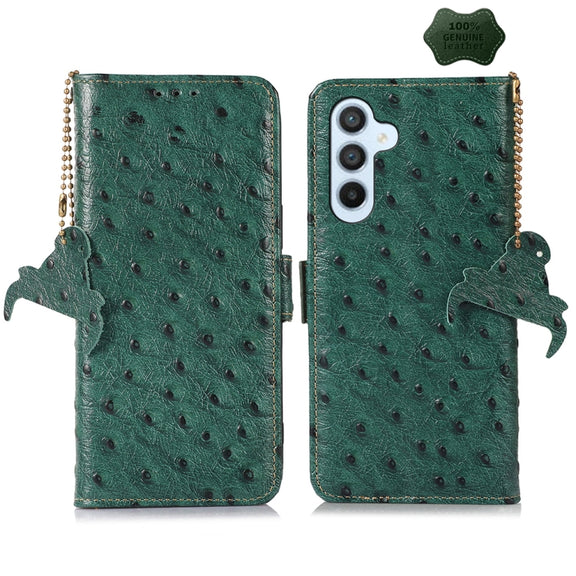 For Samsung Galaxy S24 Ostrich Pattern Genuine Leather RFID Phone Case(Green)