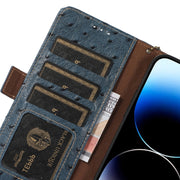 For Samsung Galaxy S24 Ostrich Pattern Genuine Leather RFID Phone Case(Blue)