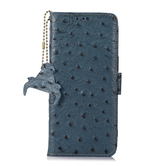 For Samsung Galaxy S24+ Ostrich Pattern Genuine Leather RFID Phone Case(Blue)