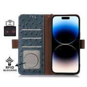 For Samsung Galaxy S24+ Ostrich Pattern Genuine Leather RFID Phone Case(Blue)