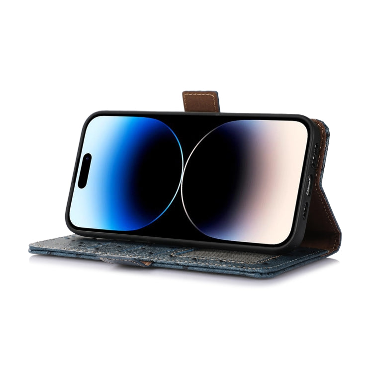 For Samsung Galaxy S24+ Ostrich Pattern Genuine Leather RFID Phone Case(Blue)
