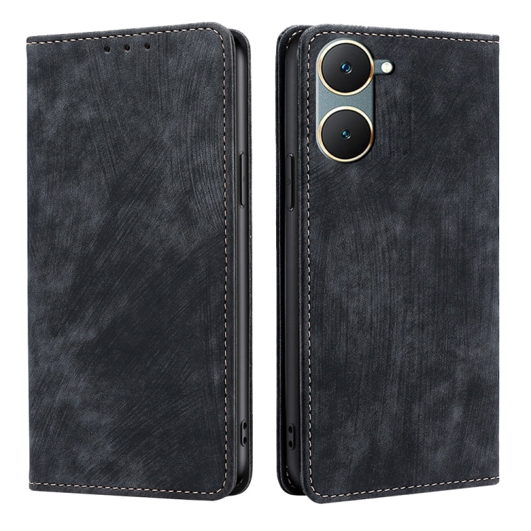 For vivo Y03 4G RFID Anti-theft Brush Magnetic Leather Phone Case(Black) - vivo Cases by PMC TechLife | Online Shopping South Africa | PMC TechLife | Buy Now Pay Later Mobicred
