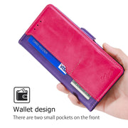 For Honor Magic6 Pro Contrast Color Side Buckle Leather Phone Case(Purple + Rose Red)