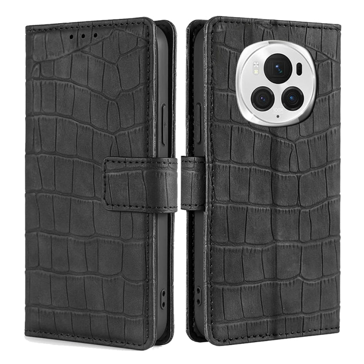 For Honor Magic6 Pro 5G Skin Feel Crocodile Magnetic Clasp Leather Phone Case(Black) - free shipping - PMC Jewellery - Order now!