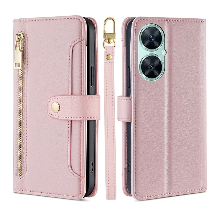 For Huawei Enjoy 60 Pro / nova 11i Lite Sheep Texture Cross-body Zipper Wallet Leather Phone Case(Pink) - Huawei Cases by PMC TechLife | Online Shopping South Africa | PMC TechLife | Buy Now Pay Later Mobicred