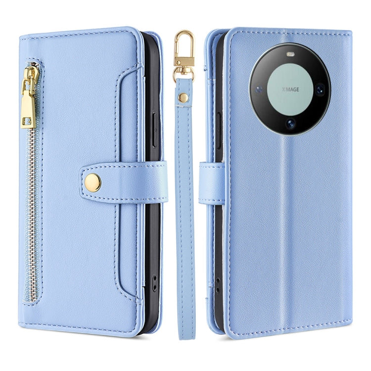 For Huawei Mate 60 Lite Sheep Texture Cross-body Zipper Wallet Leather Phone Case(Blue) - Huawei Cases by PMC TechLife | Online Shopping South Africa | PMC TechLife | Buy Now Pay Later Mobicred