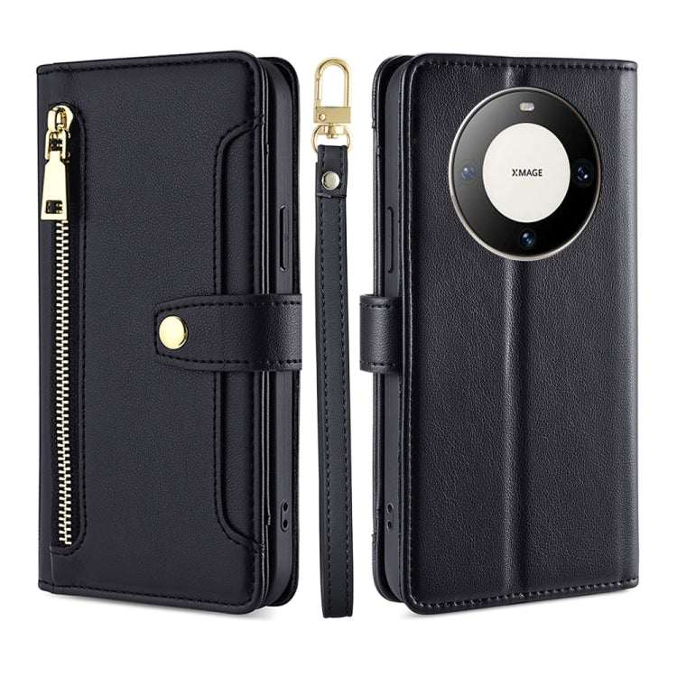 For Huawei Mate 60 Pro / Pro+ Lite Sheep Texture Cross-body Zipper Wallet Leather Phone Case(Black) - Huawei Cases by PMC TechLife | Online Shopping South Africa | PMC TechLife | Buy Now Pay Later Mobicred