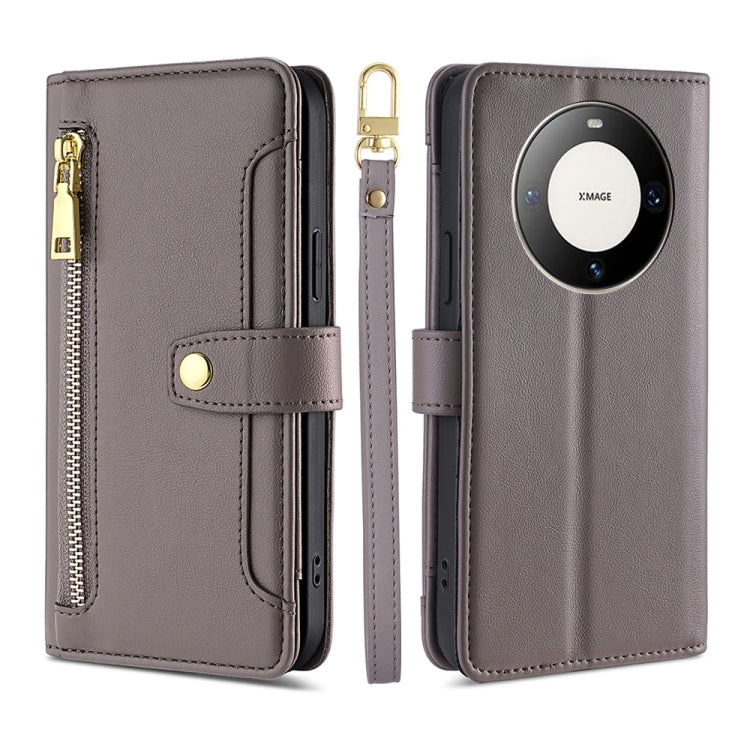 For Huawei Mate 60 Pro / Pro+ Lite Sheep Texture Cross-body Zipper Wallet Leather Phone Case(Grey) - Huawei Cases by PMC TechLife | Online Shopping South Africa | PMC TechLife | Buy Now Pay Later Mobicred