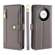 For Huawei Mate 60 Pro / Pro+ Lite Sheep Texture Cross-body Zipper Wallet Leather Phone Case(Grey)