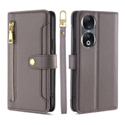 For Honor 90 5G Sheep Texture Cross-body Zipper Wallet Leather Phone Case(Grey)