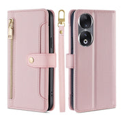 For Honor 90 5G Sheep Texture Cross-body Zipper Wallet Leather Phone Case(Pink)