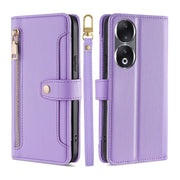For Honor 90 5G Sheep Texture Cross-body Zipper Wallet Leather Phone Case(Purple)