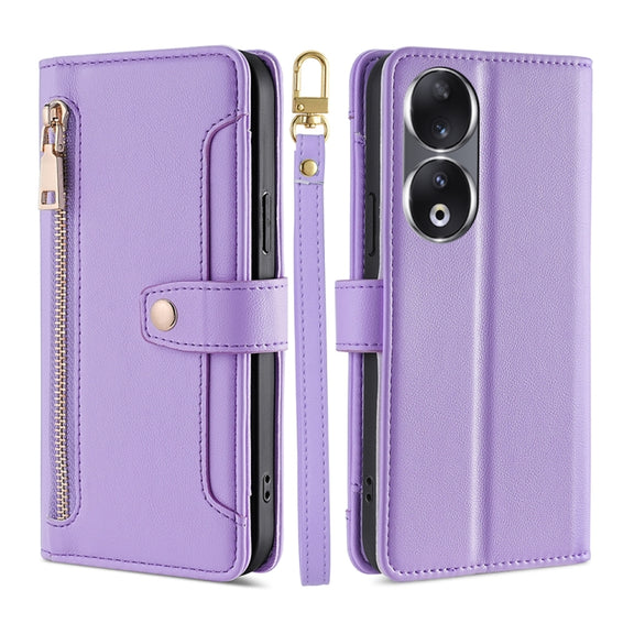 For Honor 90 5G Sheep Texture Cross-body Zipper Wallet Leather Phone Case(Purple)
