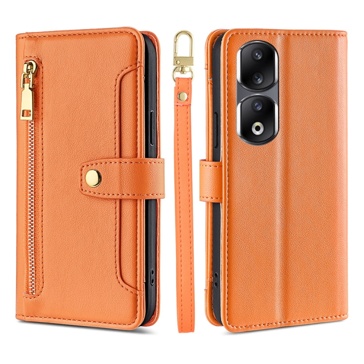 For Honor 90 Pro 5G Sheep Texture Cross-body Zipper Wallet Leather Phone Case(Orange) - Honor Cases by PMC TechLife | Online Shopping South Africa | PMC TechLife | Buy Now Pay Later Mobicred