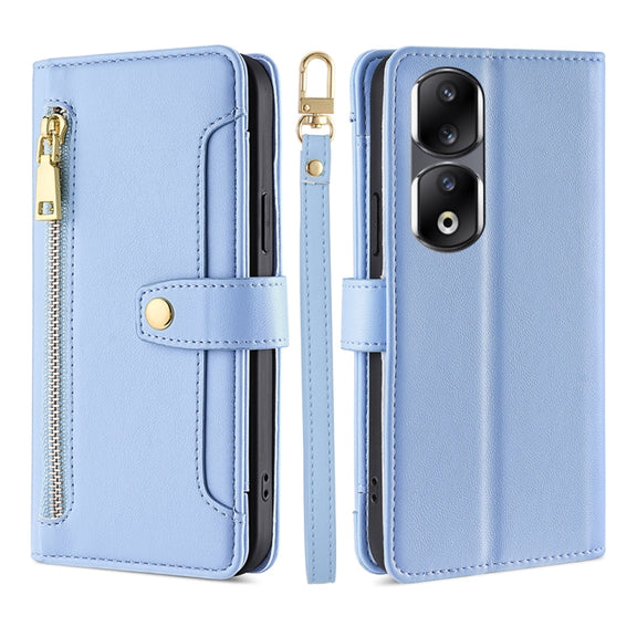 For Honor 90 Pro 5G Sheep Texture Cross-body Zipper Wallet Leather Phone Case(Blue)