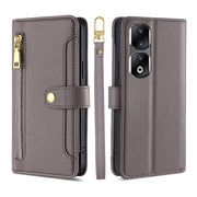 For Honor 90 Pro 5G Sheep Texture Cross-body Zipper Wallet Leather Phone Case(Grey)