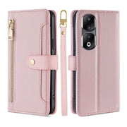 For Honor 90 Pro 5G Sheep Texture Cross-body Zipper Wallet Leather Phone Case(Pink)