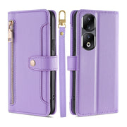 For Honor 90 Pro 5G Sheep Texture Cross-body Zipper Wallet Leather Phone Case(Purple)
