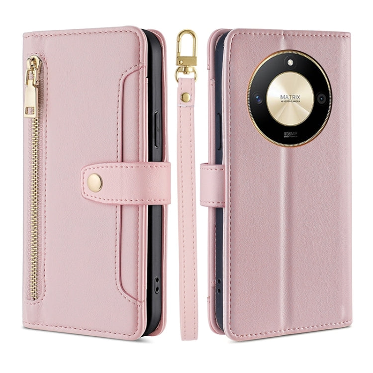 For Honor X50 5G Sheep Texture Cross-body Zipper Wallet Leather Phone Case(Pink) - Honor Cases by PMC TechLife | Online Shopping South Africa | PMC TechLife | Buy Now Pay Later Mobicred