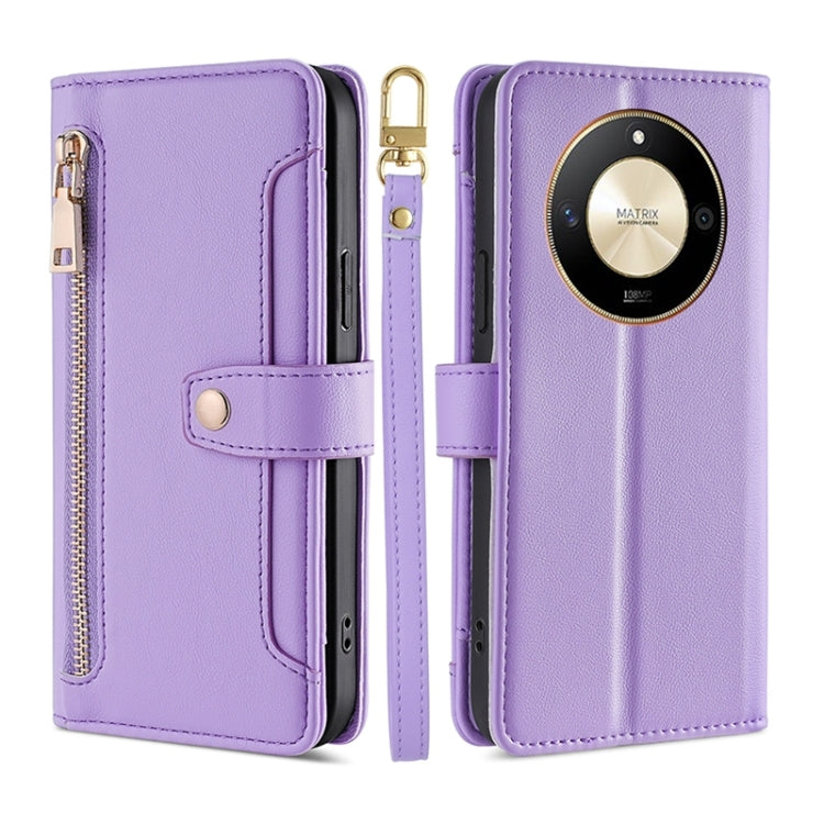 For Honor X50 5G Sheep Texture Cross-body Zipper Wallet Leather Phone Case(Purple) - Honor Cases by PMC TechLife | Online Shopping South Africa | PMC TechLife | Buy Now Pay Later Mobicred