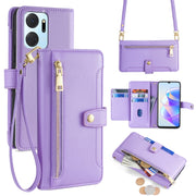 For Honor X7a Sheep Texture Cross-body Zipper Wallet Leather Phone Case(Purple)