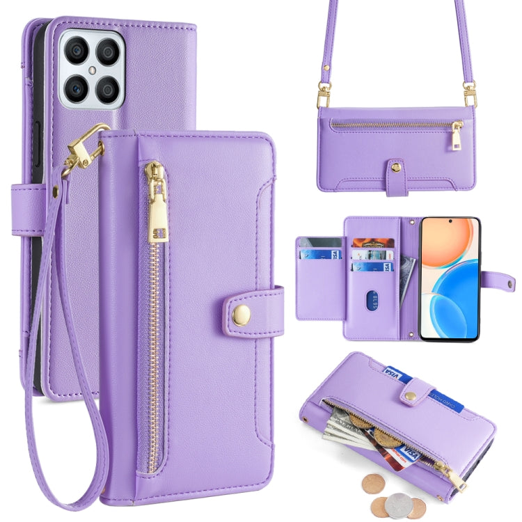 For Honor X8 Sheep Texture Cross-body Zipper Wallet Leather Phone Case(Purple) - Honor Cases by PMC TechLife | Online Shopping South Africa | PMC TechLife | Buy Now Pay Later Mobicred