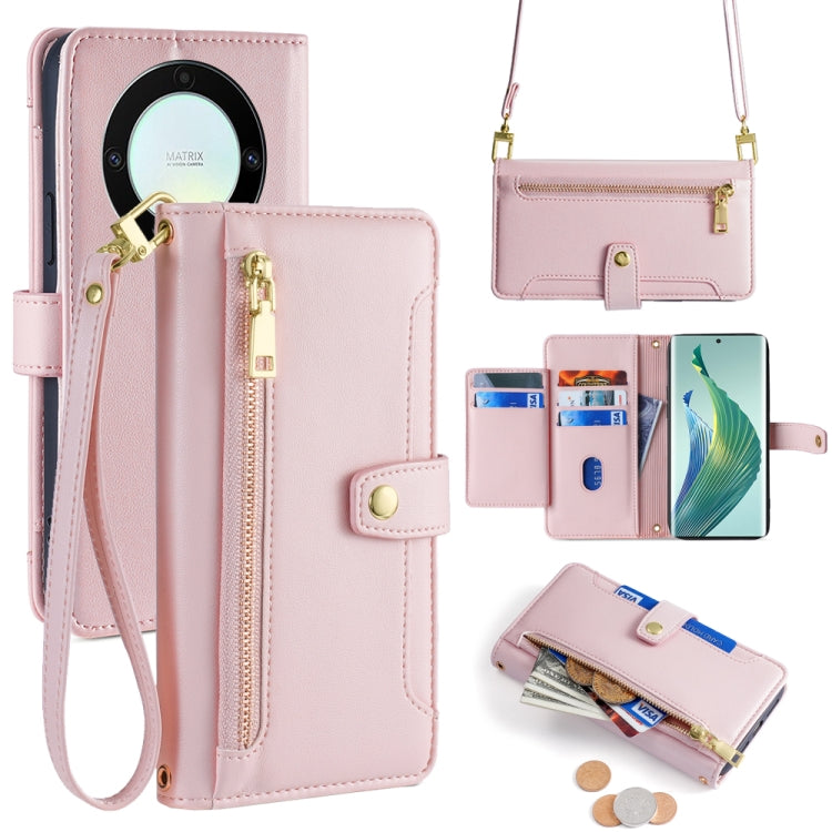 For Honor X9a Sheep Texture Cross-body Zipper Wallet Leather Phone Case(Pink) - Honor Cases by PMC TechLife | Online Shopping South Africa | PMC TechLife | Buy Now Pay Later Mobicred