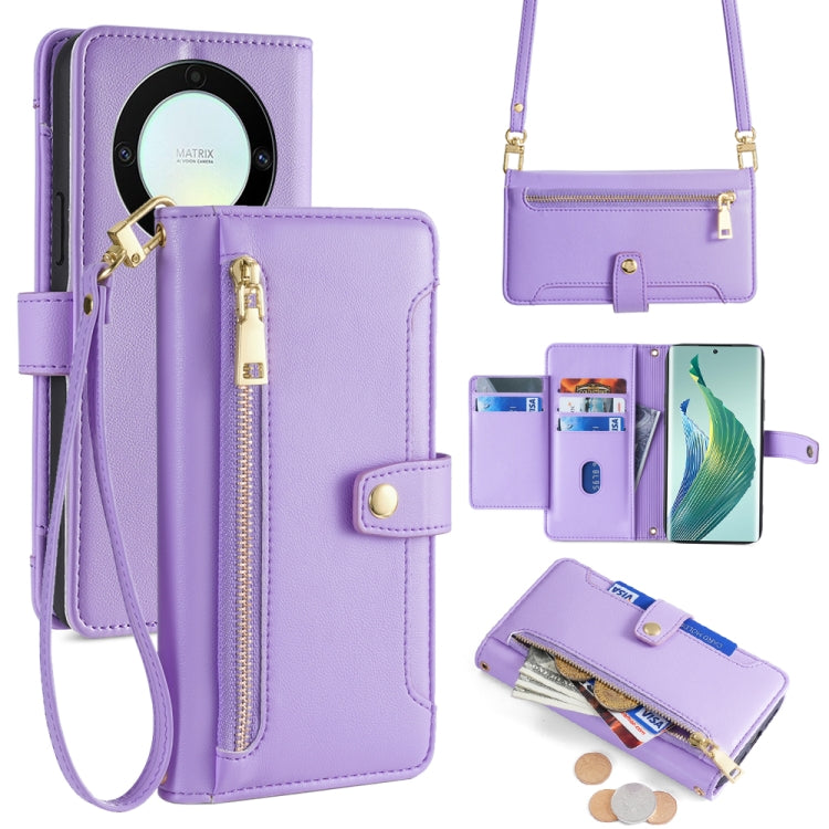 For Honor X9a Sheep Texture Cross-body Zipper Wallet Leather Phone Case(Purple) - Honor Cases by PMC TechLife | Online Shopping South Africa | PMC TechLife | Buy Now Pay Later Mobicred