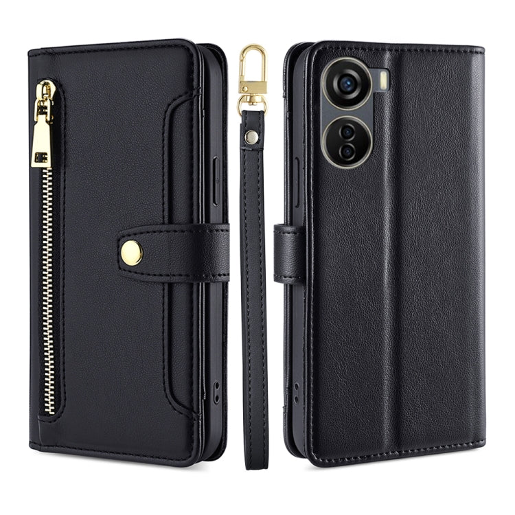 For ZTE Axon 40 Lite Sheep Texture Cross-body Zipper Wallet Leather Phone Case(Black) - ZTE Cases by PMC TechLife | Online Shopping South Africa | PMC TechLife | Buy Now Pay Later Mobicred