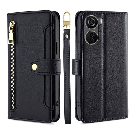 For ZTE Axon 40 Lite Sheep Texture Cross-body Zipper Wallet Leather Phone Case(Black) - ZTE Cases by PMC Jewellery | Online Shopping South Africa | PMC Jewellery | Buy Now Pay Later Mobicred