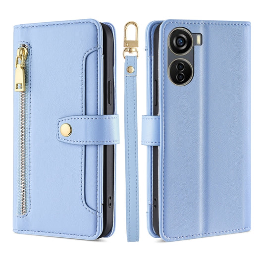 For ZTE Axon 40 Lite Sheep Texture Cross-body Zipper Wallet Leather Phone Case(Blue) - ZTE Cases by PMC Jewellery | Online Shopping South Africa | PMC Jewellery | Buy Now Pay Later Mobicred