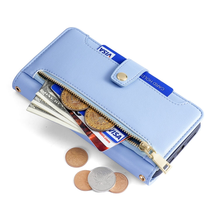 For ZTE Axon 40 Lite Sheep Texture Cross-body Zipper Wallet Leather Phone Case(Blue) - ZTE Cases by PMC Jewellery | Online Shopping South Africa | PMC Jewellery | Buy Now Pay Later Mobicred