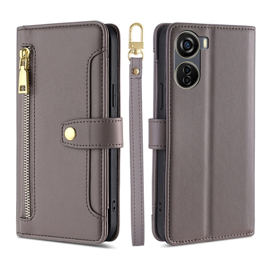 For ZTE Axon 40 Lite Sheep Texture Cross-body Zipper Wallet Leather Phone Case(Grey) - ZTE Cases by PMC Jewellery | Online Shopping South Africa | PMC Jewellery | Buy Now Pay Later Mobicred