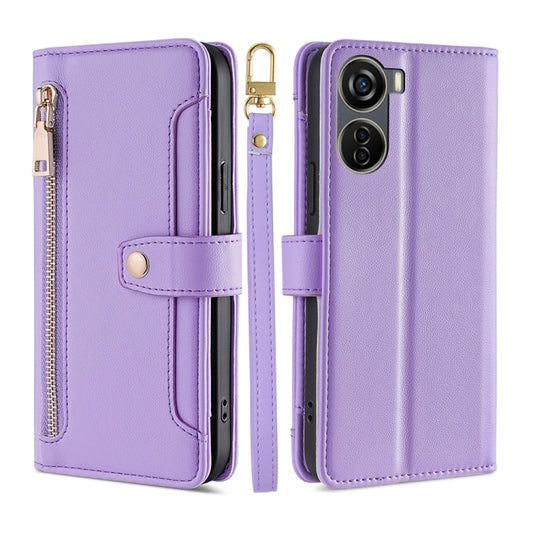 For ZTE Axon 40 Lite Sheep Texture Cross-body Zipper Wallet Leather Phone Case(Purple) - ZTE Cases by PMC Jewellery | Online Shopping South Africa | PMC Jewellery | Buy Now Pay Later Mobicred
