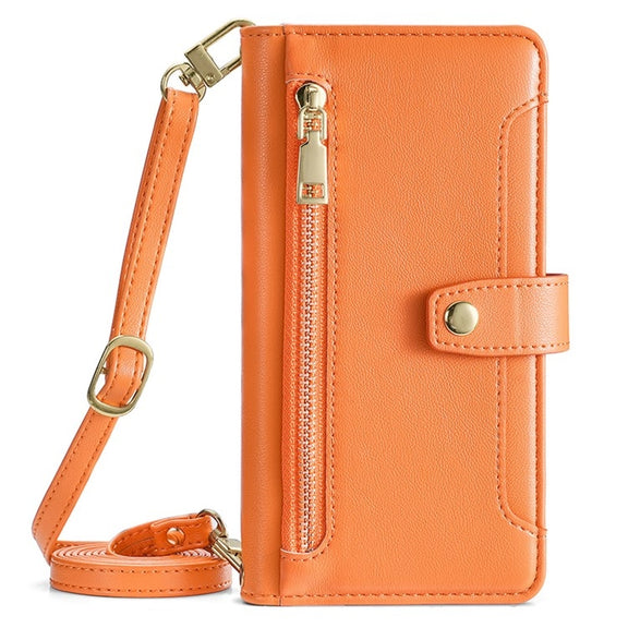 For ZTE Anshin Family Sheep Texture Cross-body Zipper Wallet Leather Phone Case(Orange)