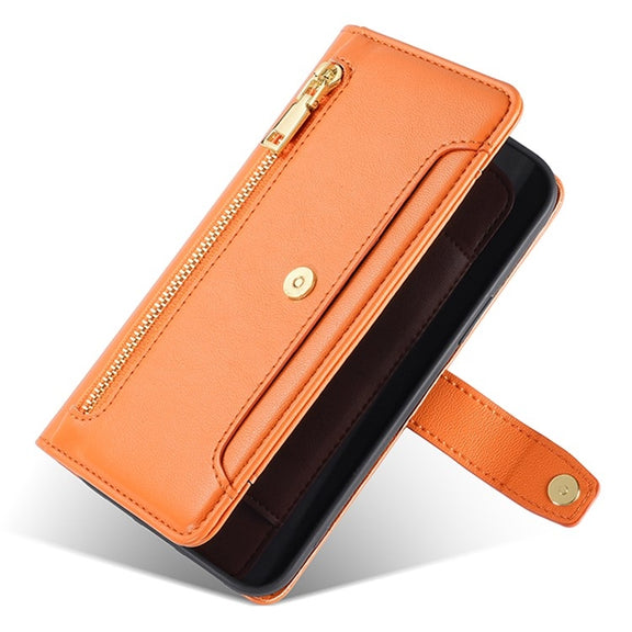 For ZTE Anshin Family Sheep Texture Cross-body Zipper Wallet Leather Phone Case(Orange)