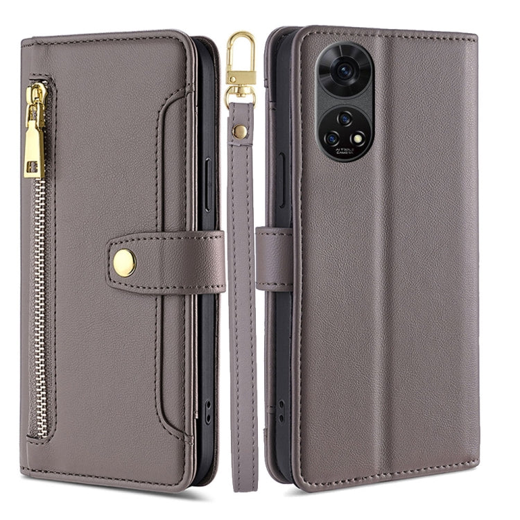 For ZTE Anshin Family Sheep Texture Cross-body Zipper Wallet Leather Phone Case(Grey) - ZTE Cases by PMC TechLife | Online Shopping South Africa | PMC TechLife | Buy Now Pay Later Mobicred